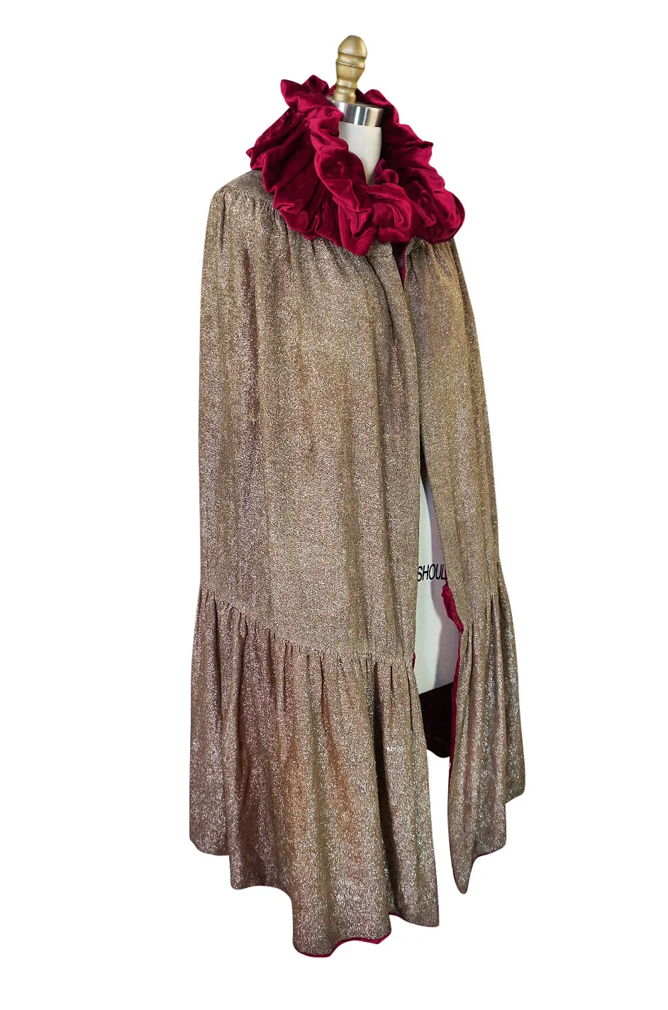 1920s Deep Fuschia Pink Velvet Reversible Gold Lame Cape