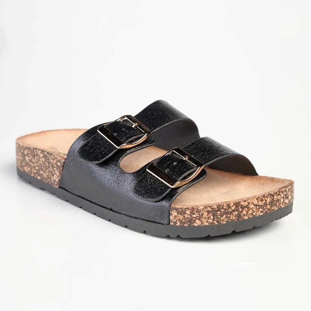 Alessio 2 Buckle Fashion Comfort Sandals - Distressed Black