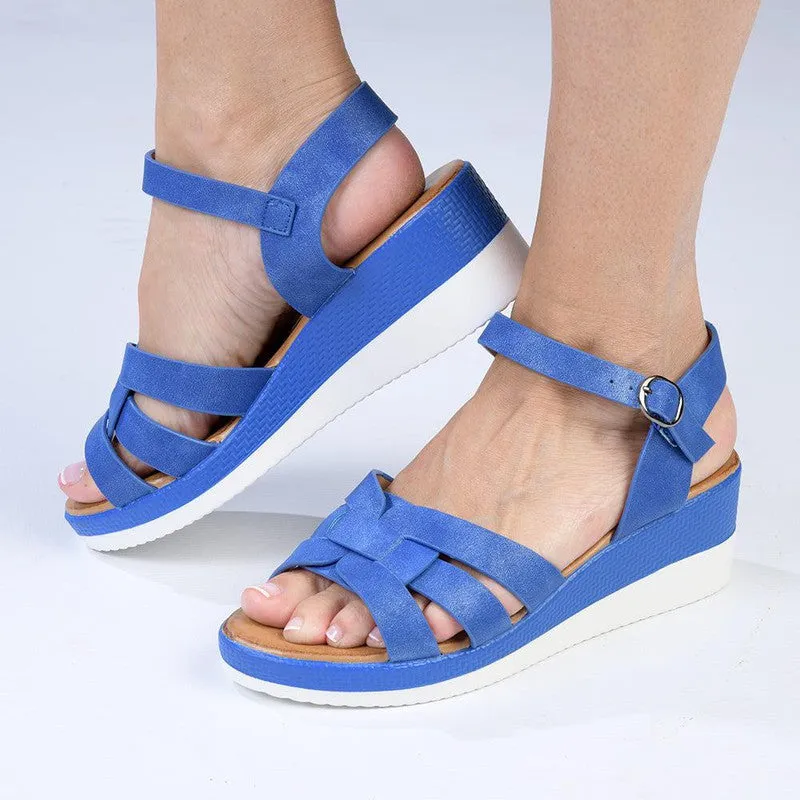 Alessio Lea Strap Wedge Sandals - Denim