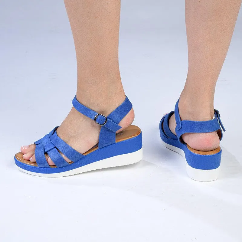 Alessio Lea Strap Wedge Sandals - Denim