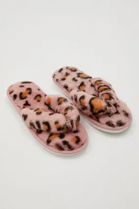 Animal Print Plush Faux Fur Leopard Thong Slippers