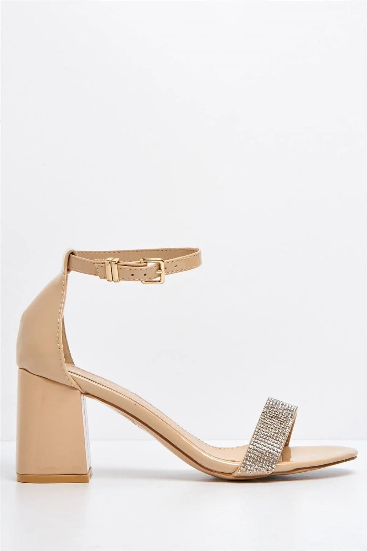 Asti Block Heel Ankle Strap Sandal in Nude