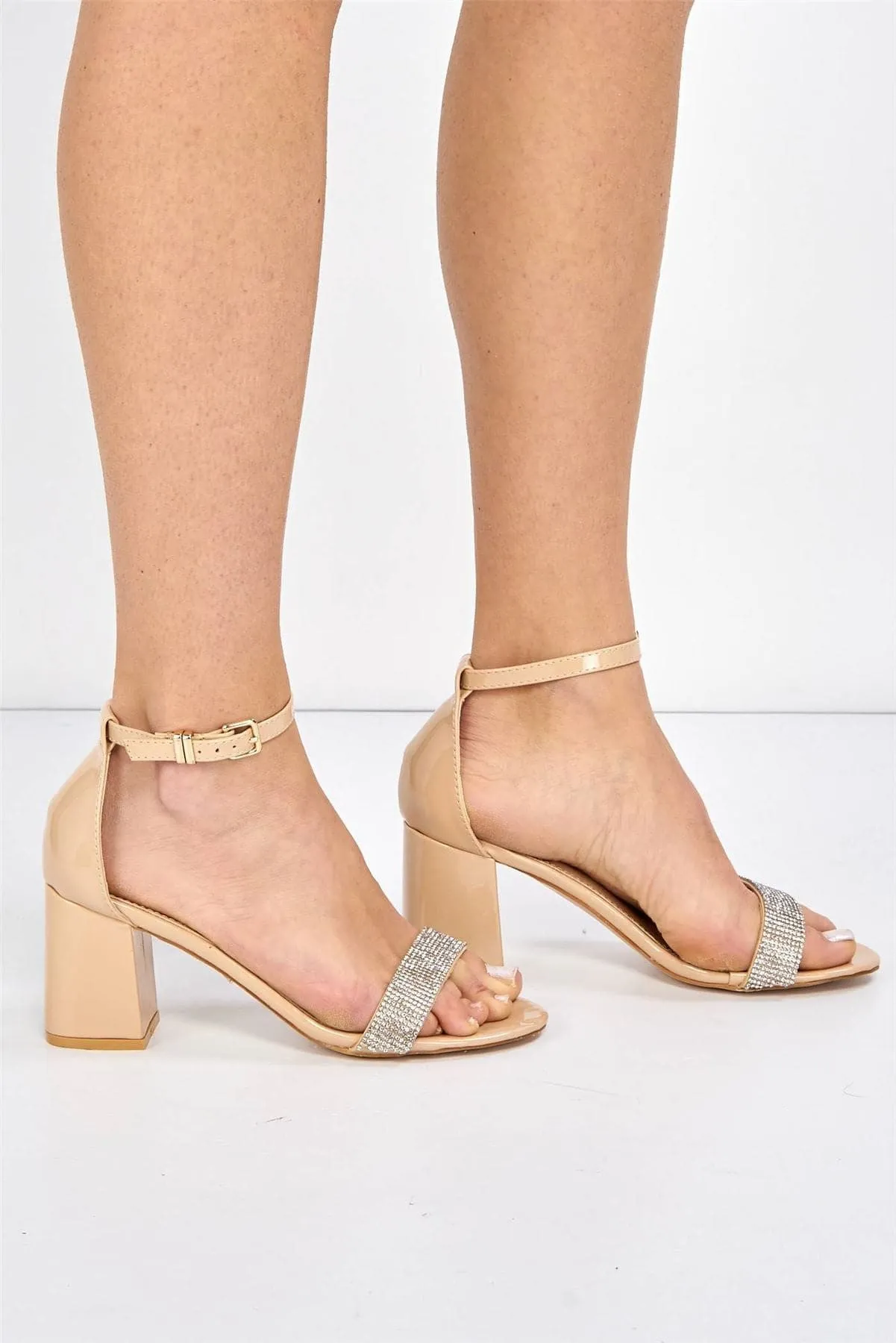 Asti Block Heel Ankle Strap Sandal in Nude