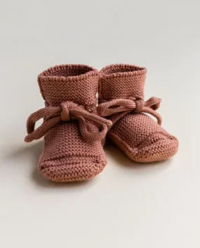 Baby Booties With Lace - Brick