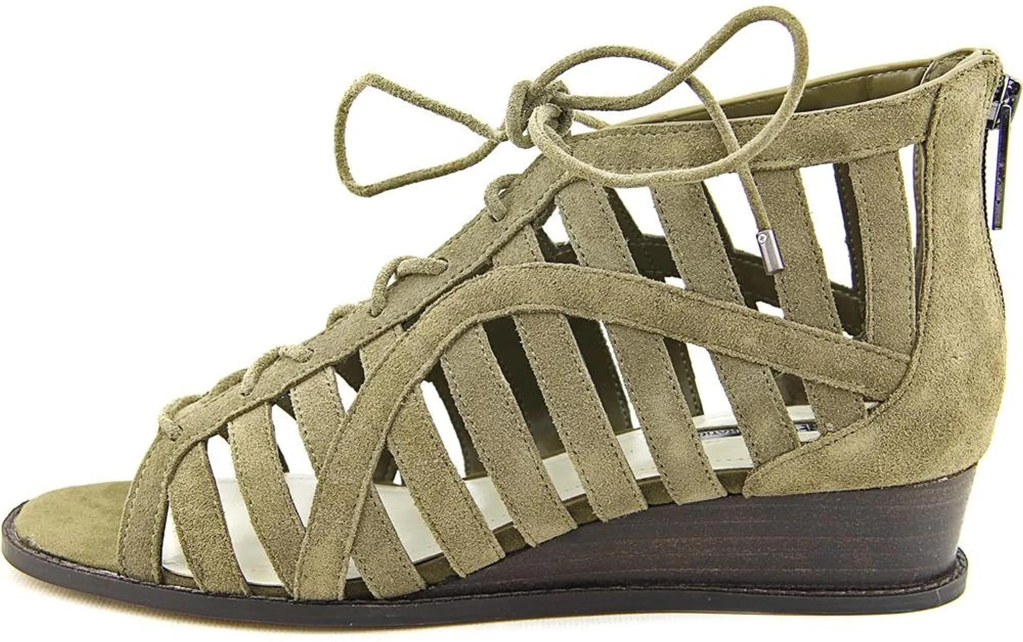 BCBG Generation Madeya Green Suede Open Tie Tie Lace Up Wedge Gladiator Sandals