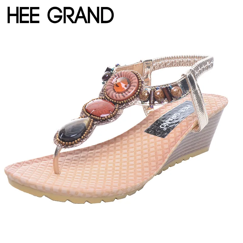 Beading Sandals Women Wedges Heel Flip Flops Hand