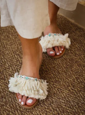 Beads And Shells Off-White Slippers