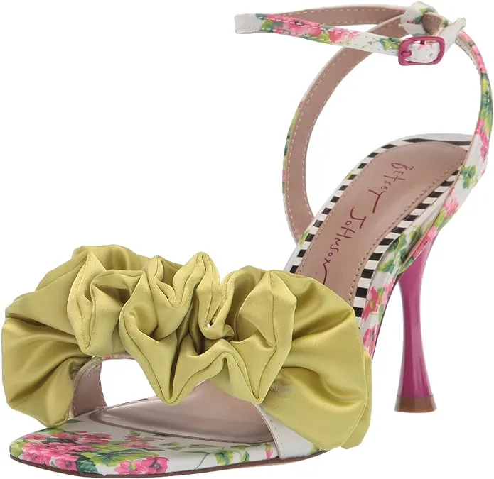 Betsey Johnson Elmira White Multi Fashion Ankle Strap Open Toe Heeled Sandals 9.5