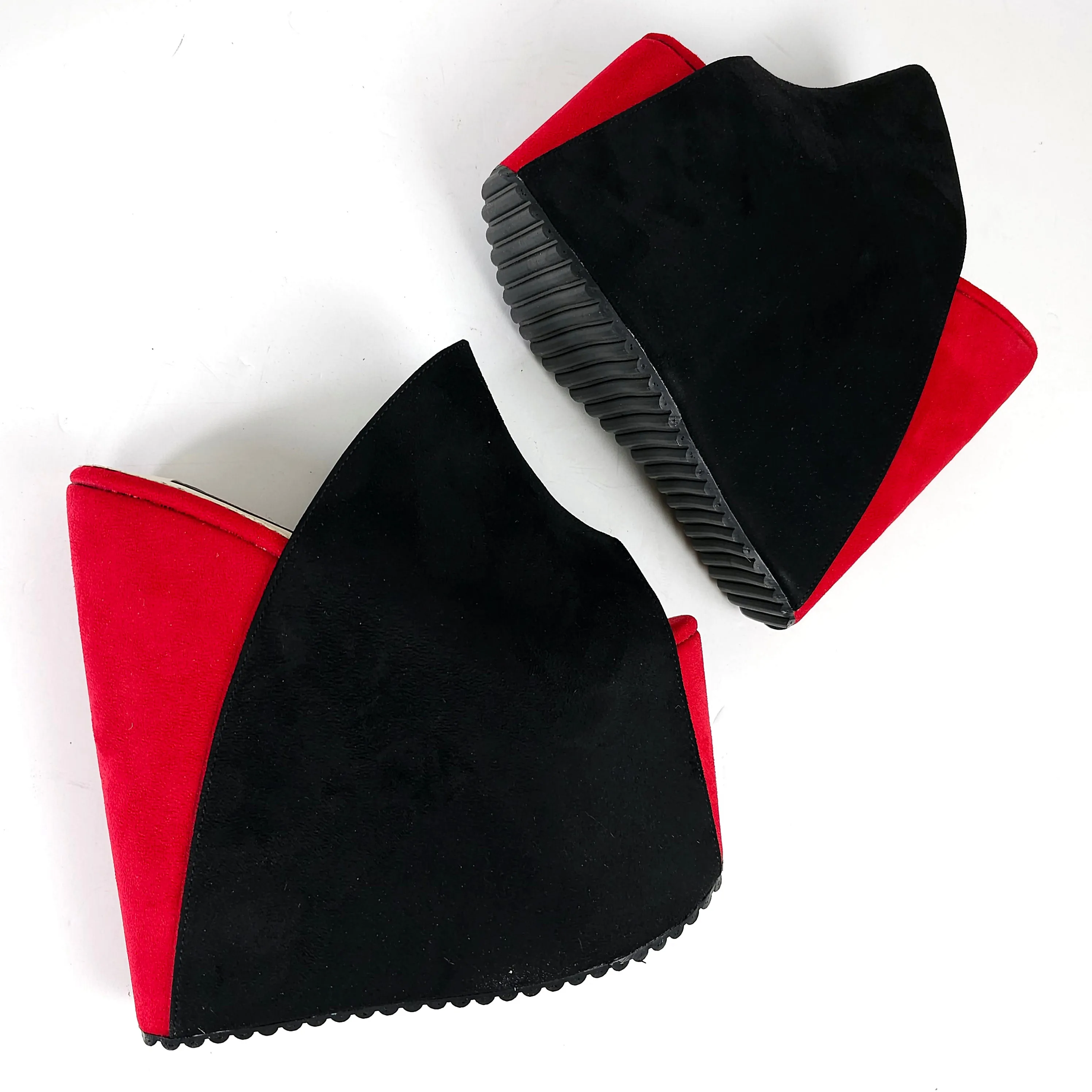 Black Red Suede High Heel Wedge Platform Slide Sandals