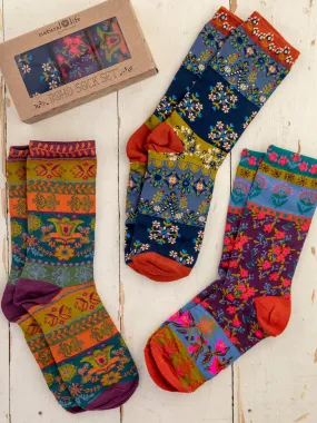 Boxed Boho Sock, Set of 3 - Plum Floral