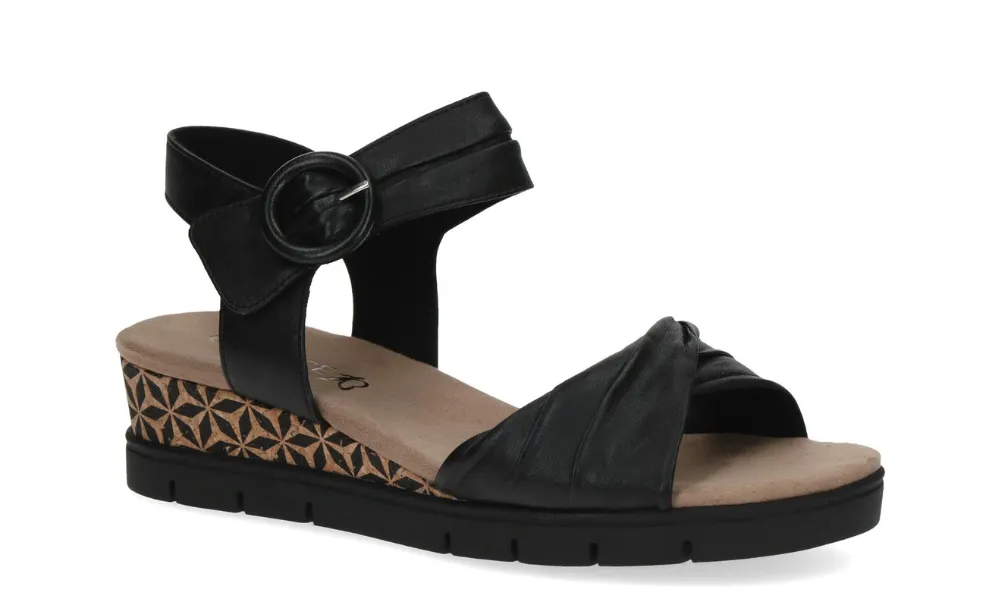 Caprice - Mulan Wedge Leather Sandal Black