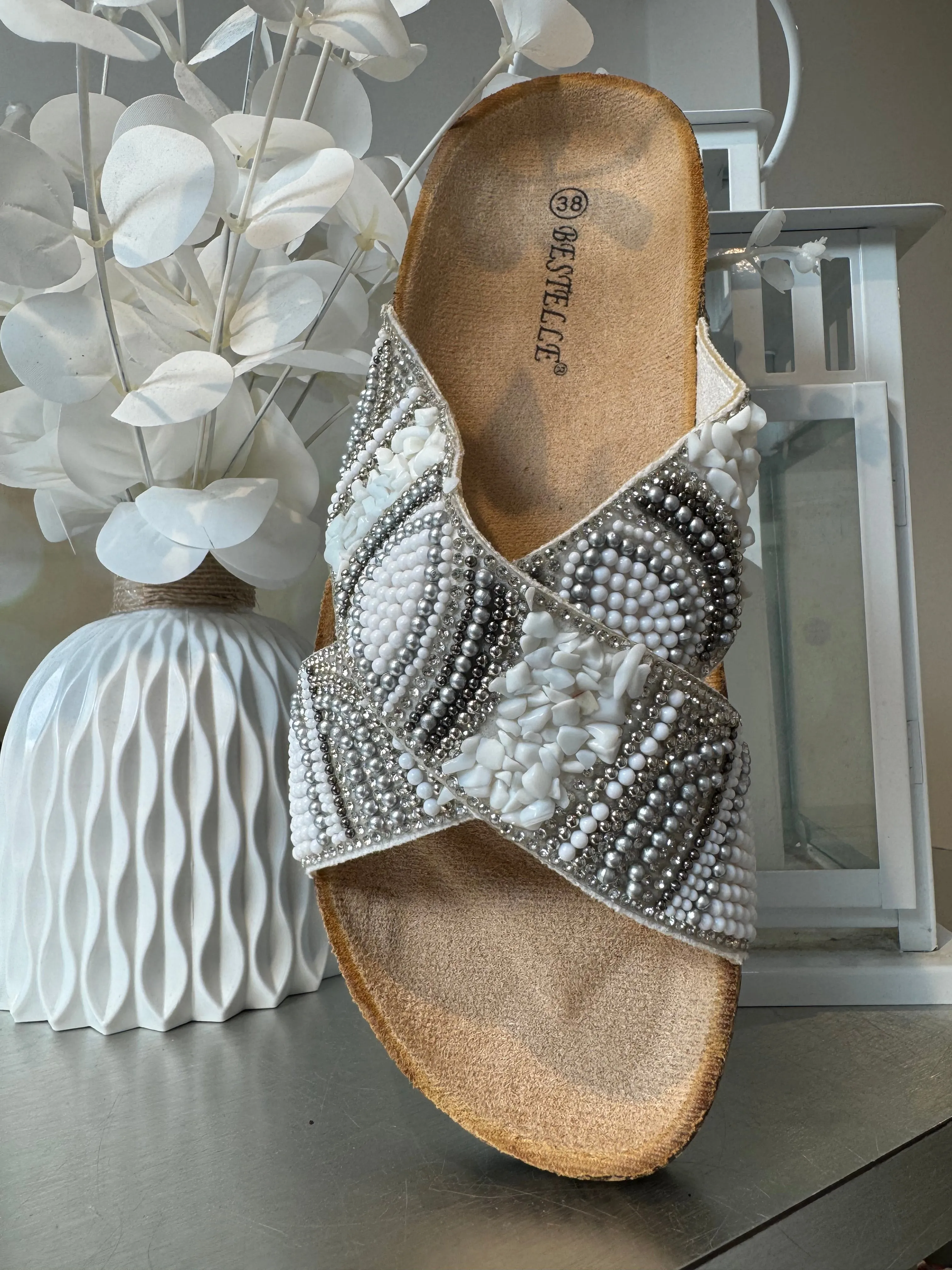 Cross Over Wedge Embellished Slider