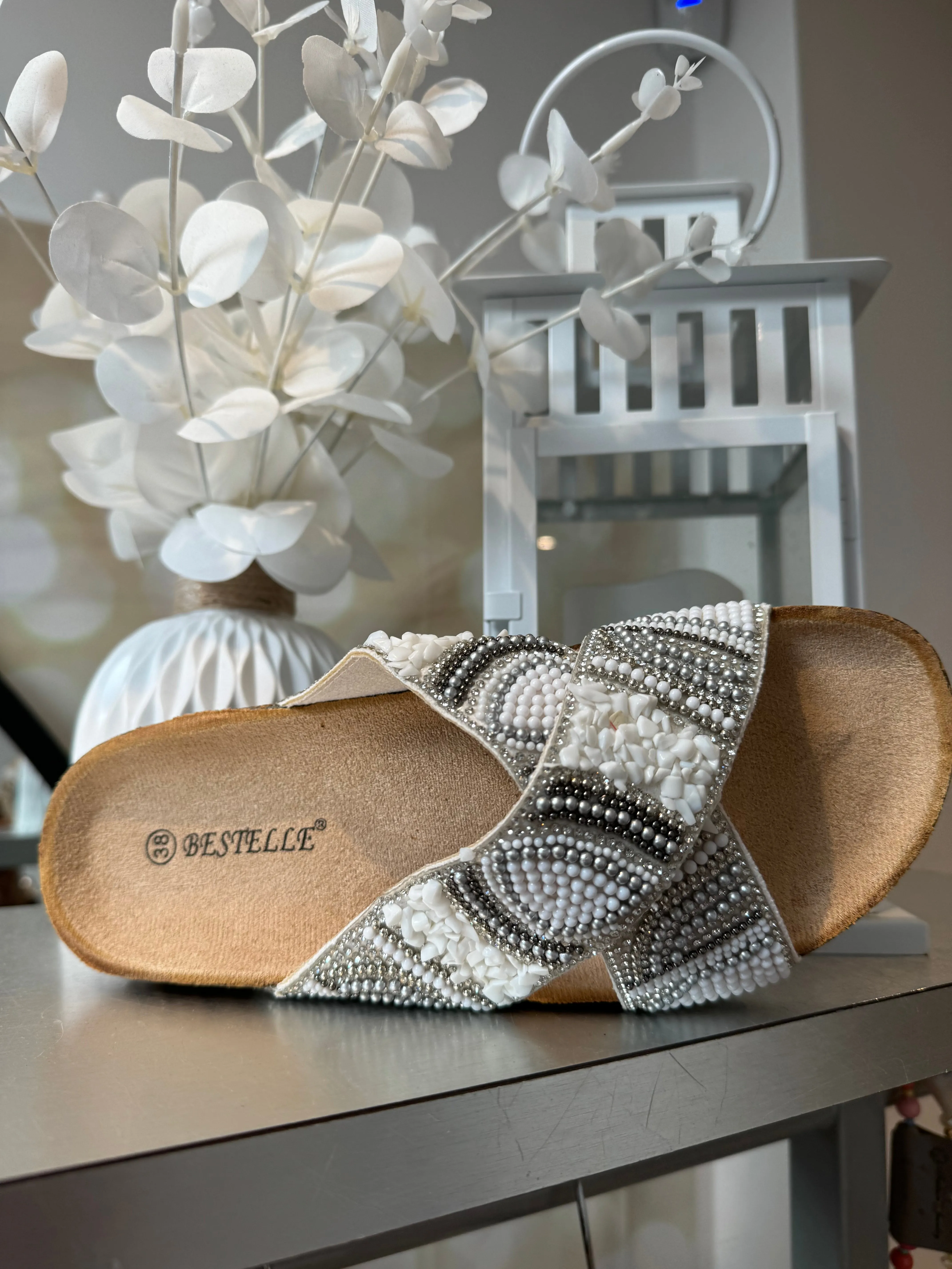 Cross Over Wedge Embellished Slider