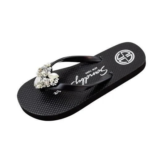 Crystal Heart  - Big Kids Flip Flops Sandal Clear Rhine Stone Embellished Girls Flip Flops