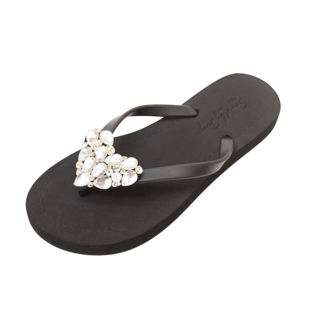 Crystal Heart - Rhine Stone Embellished Women's Flat Flip Flops Sandal