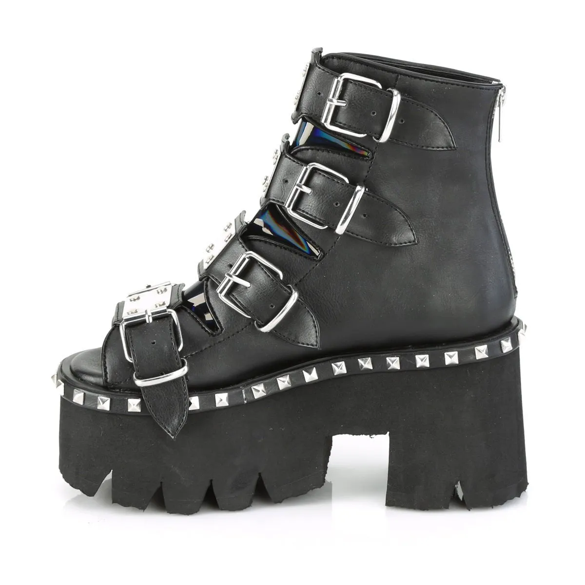 Demonia ASHES-70 | Black Vegan Leather & Hologram Sandals