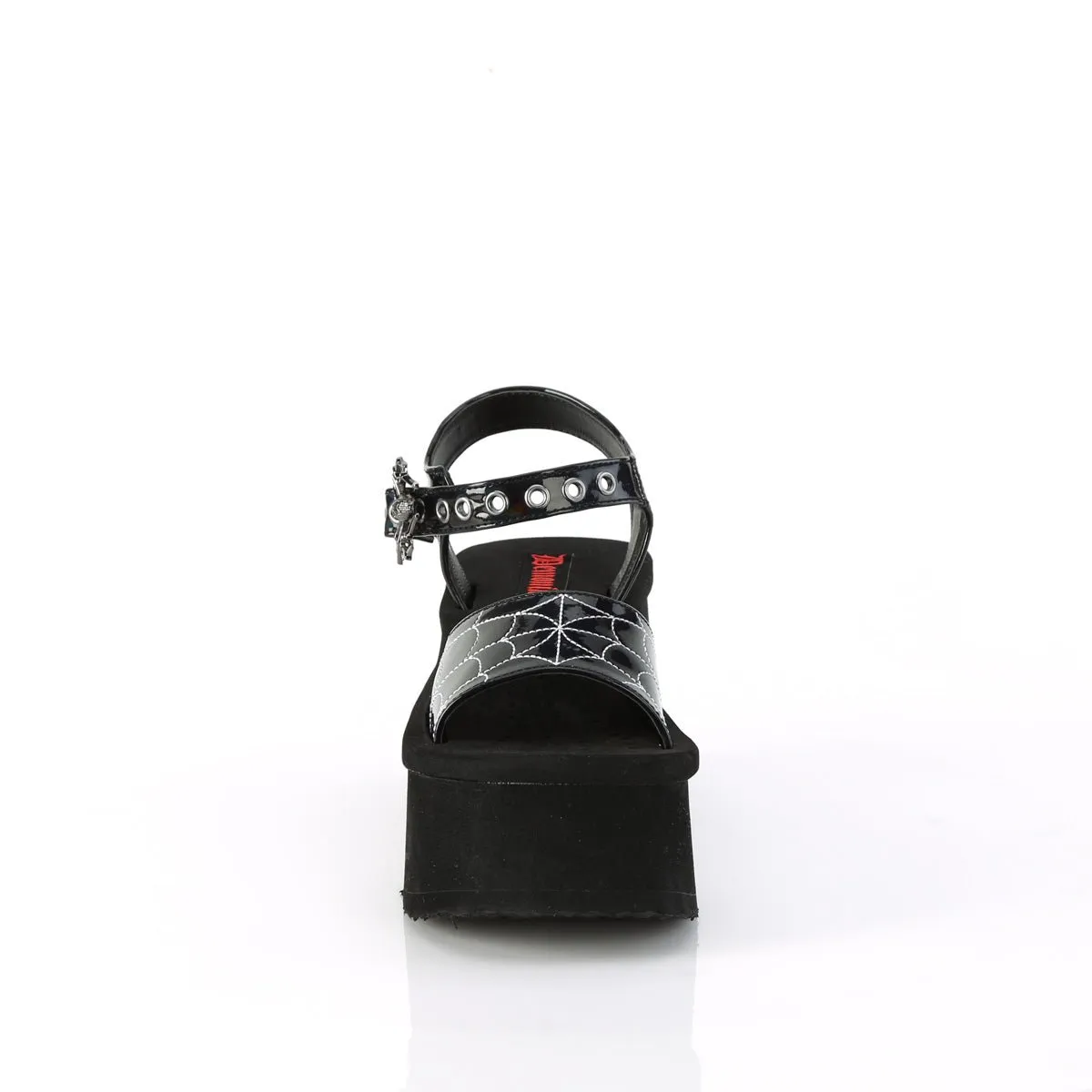 Demonia FUNN-10 | Black Holographic Patent Leather Sandals