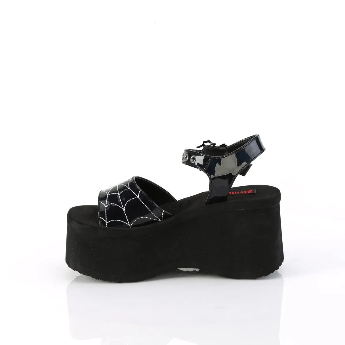 Demonia FUNN-10 | Black Holographic Patent Leather Sandals