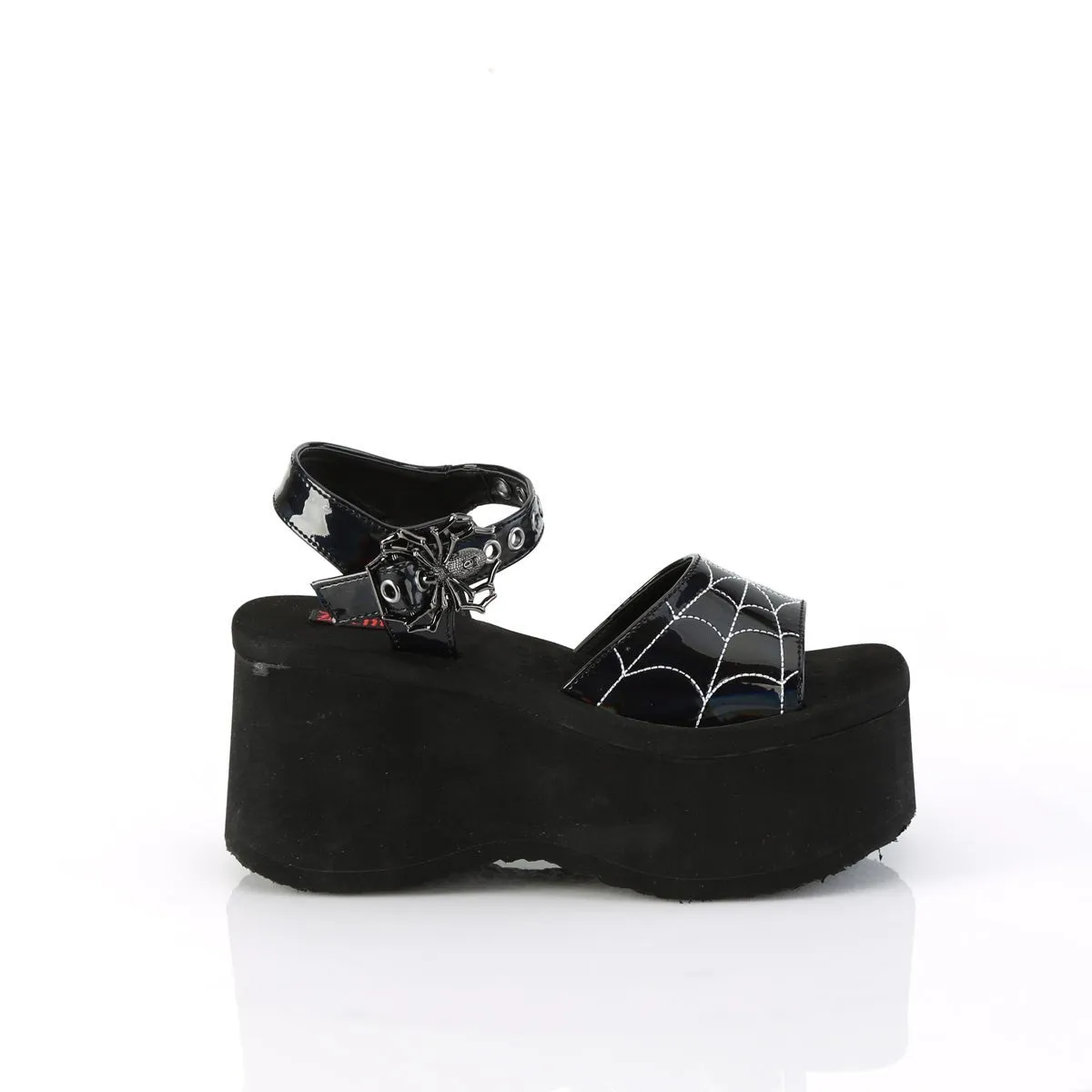 Demonia FUNN-10 | Black Holographic Patent Leather Sandals