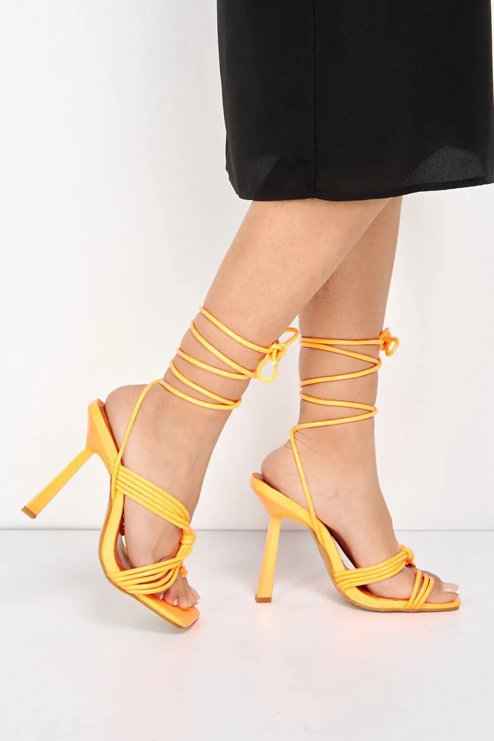 Evora Toe Ring Lace-up Strappy Sandal in Orange