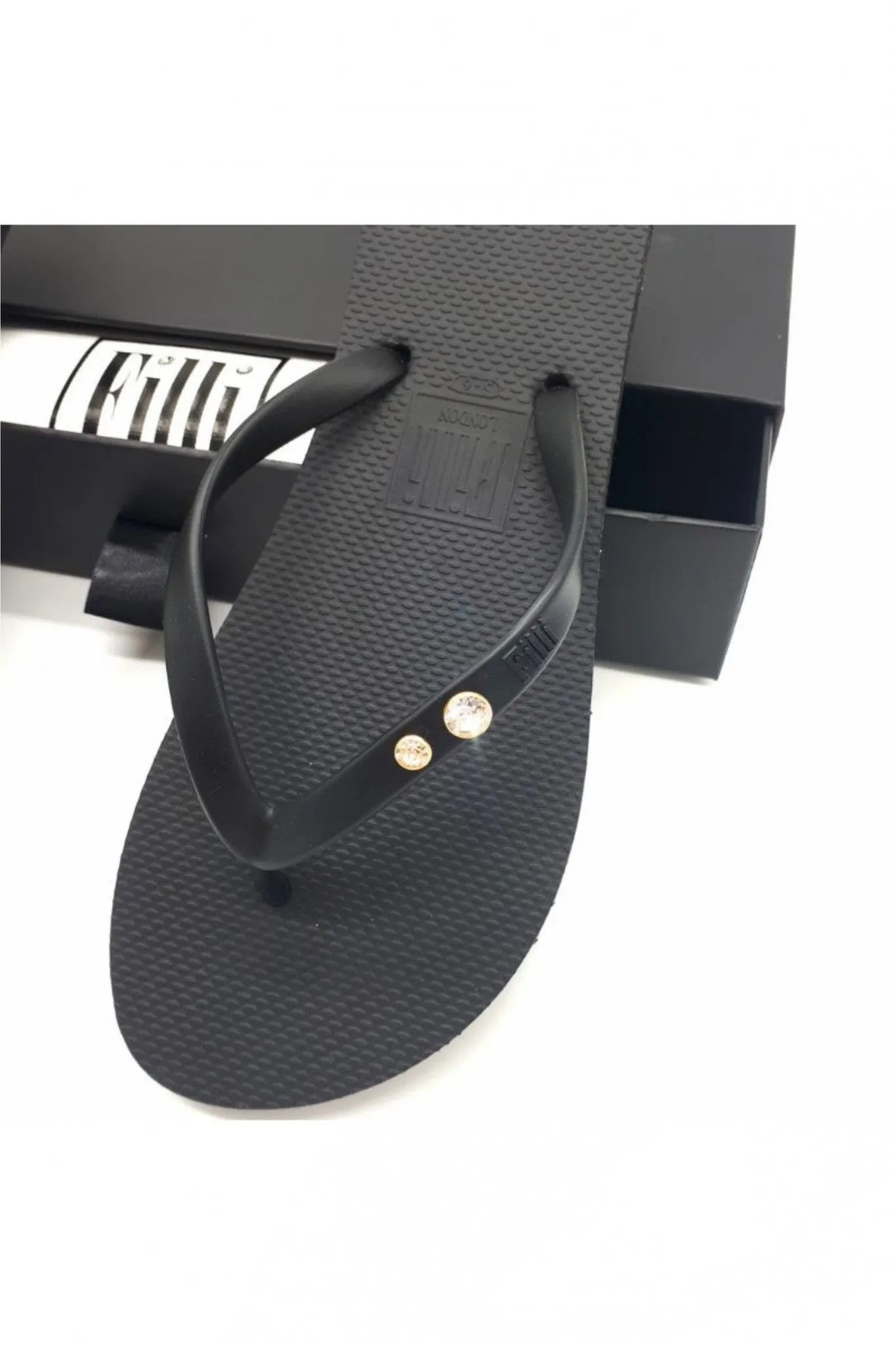 Filli London Crystal Diamond - Black Luxury Flip Flops