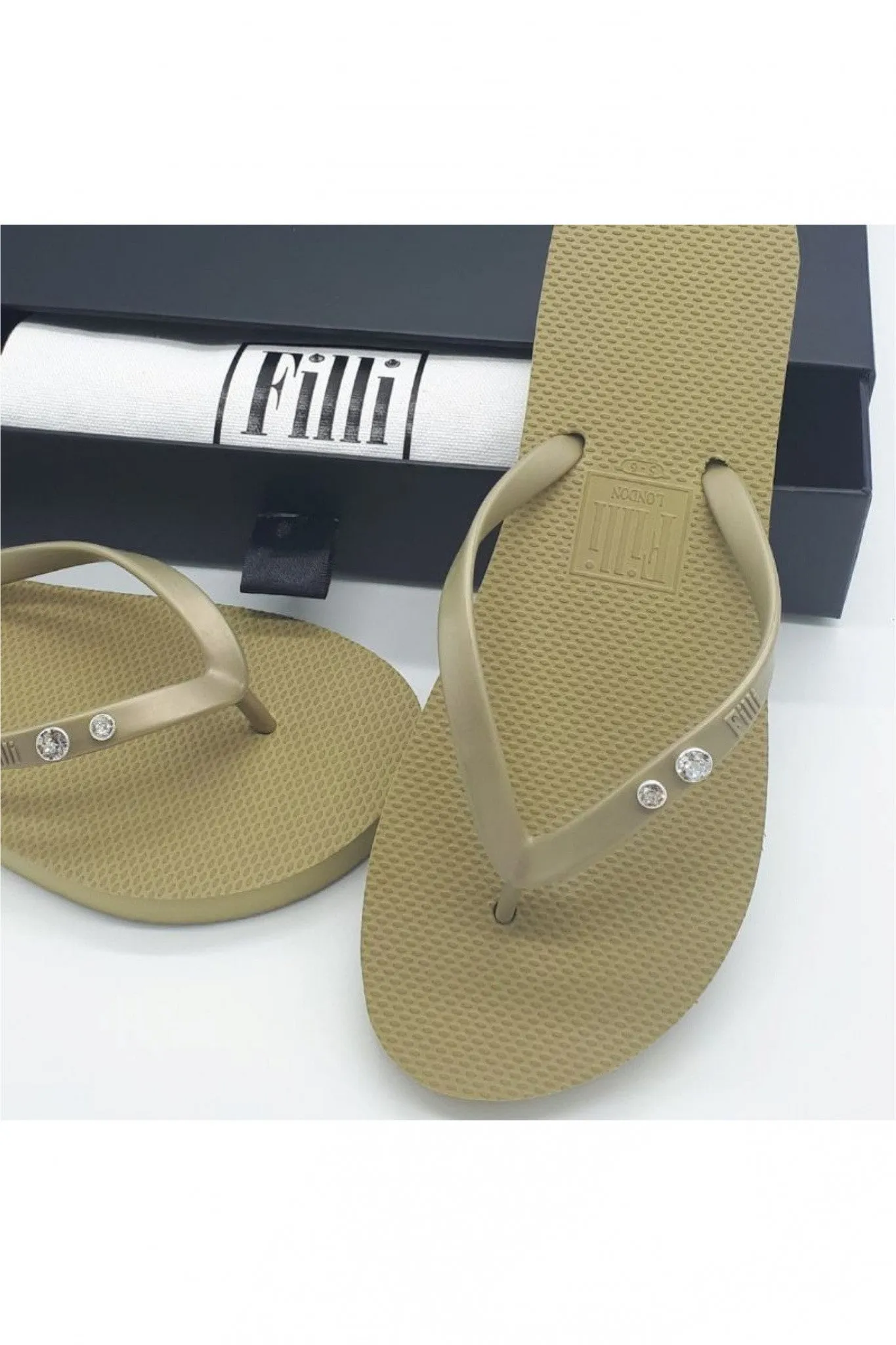 Filli London Crystal Diamond - Gold Luxury Flip Flops