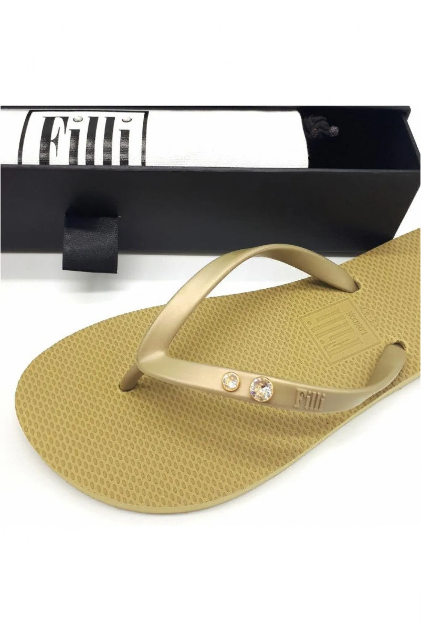 Filli London Crystal Diamond - Gold Luxury Flip Flops