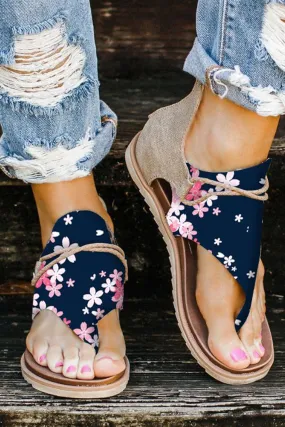 Floral Print Flip Flops Sandals Summer Flat Sandals For Women