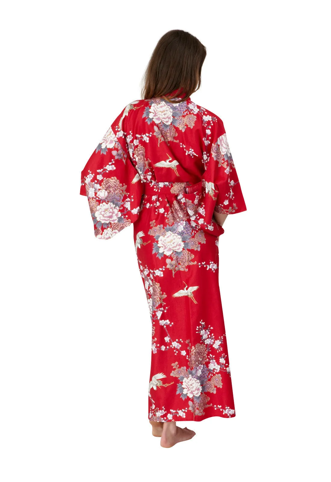 Flying Crane & Peony Long Cotton Kimono