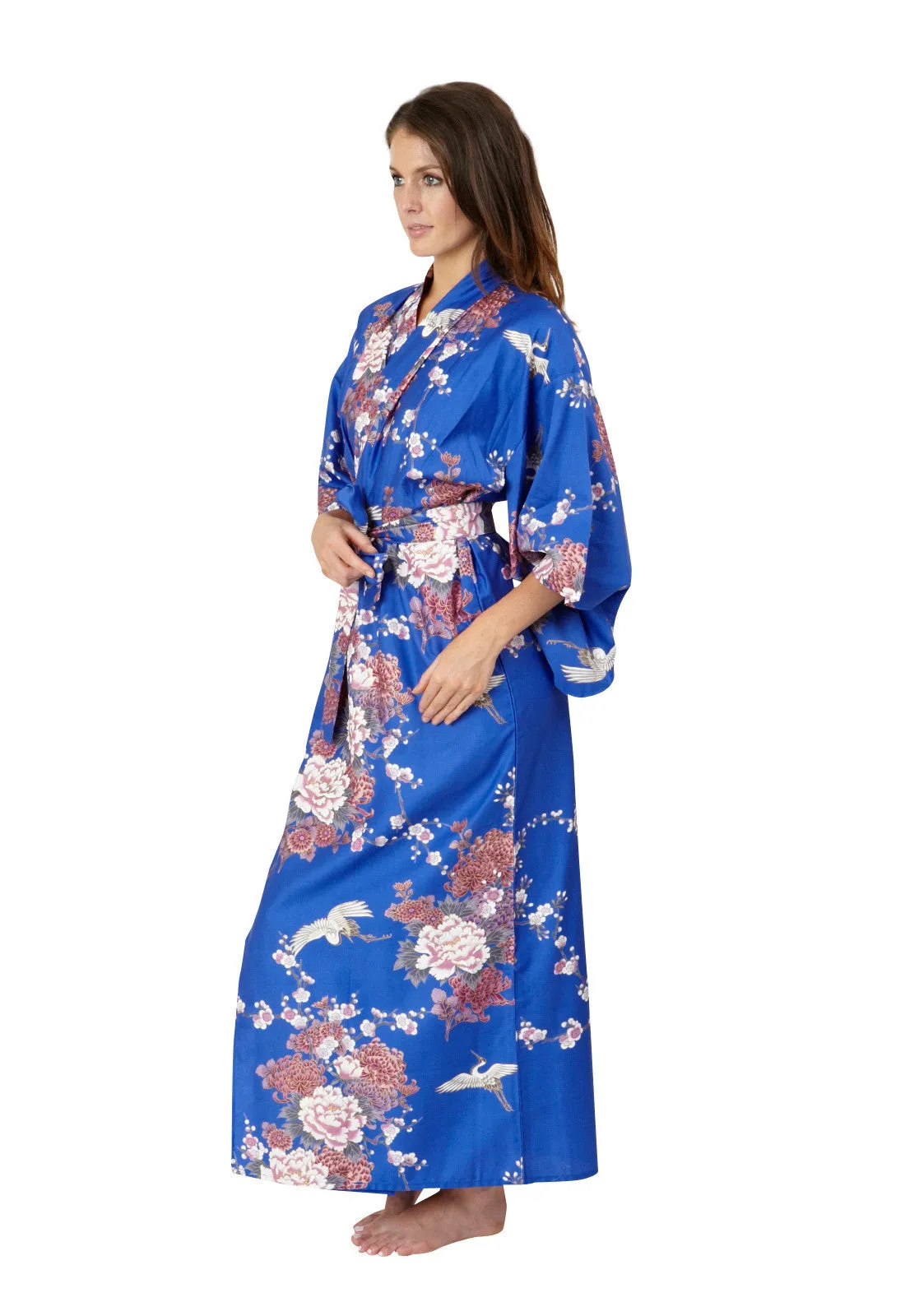 Flying Crane & Peony Long Cotton Kimono