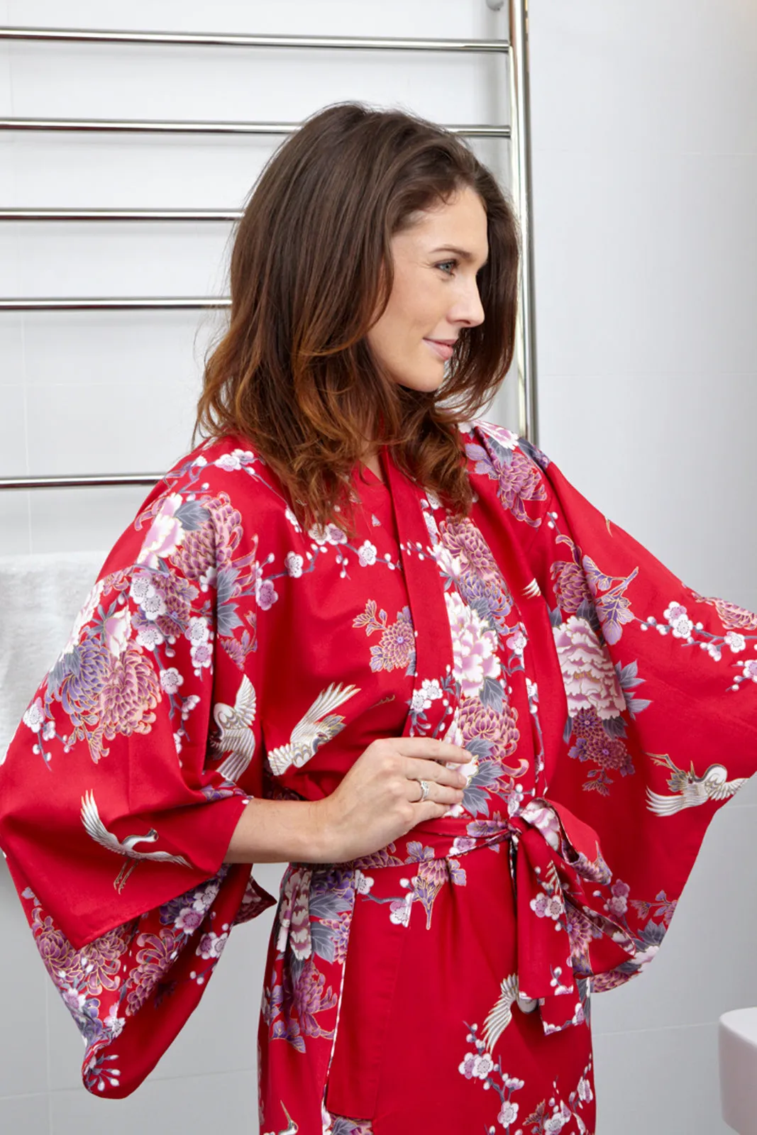 Flying Crane & Peony Long Cotton Kimono