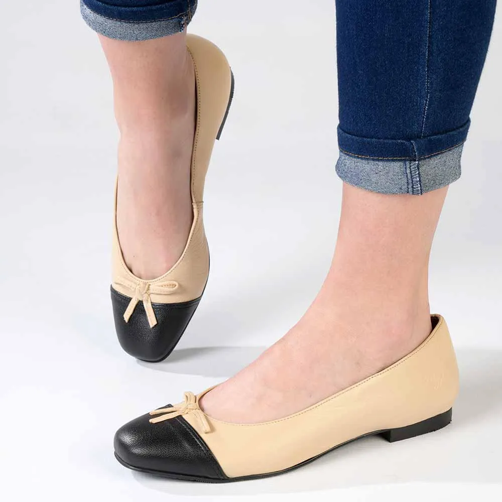 Froggie Karen Leather Pump - Cream / Black