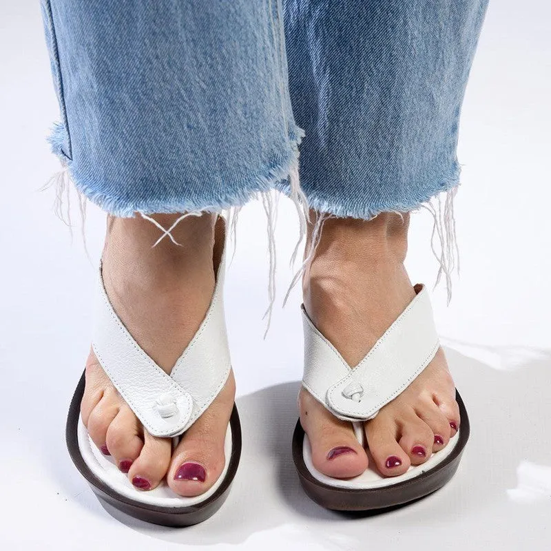 Froggie Rox Leather Comfort Thong Sandal - White