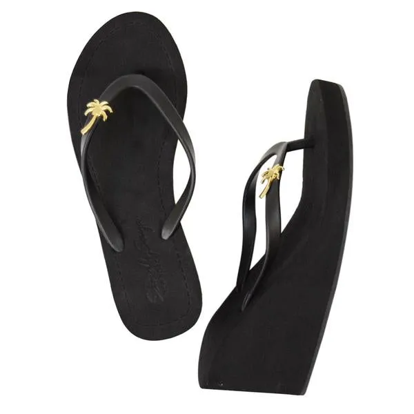 Gold Palm Tree - Studs Charm Women's High Wedge Flip Flops Sandal