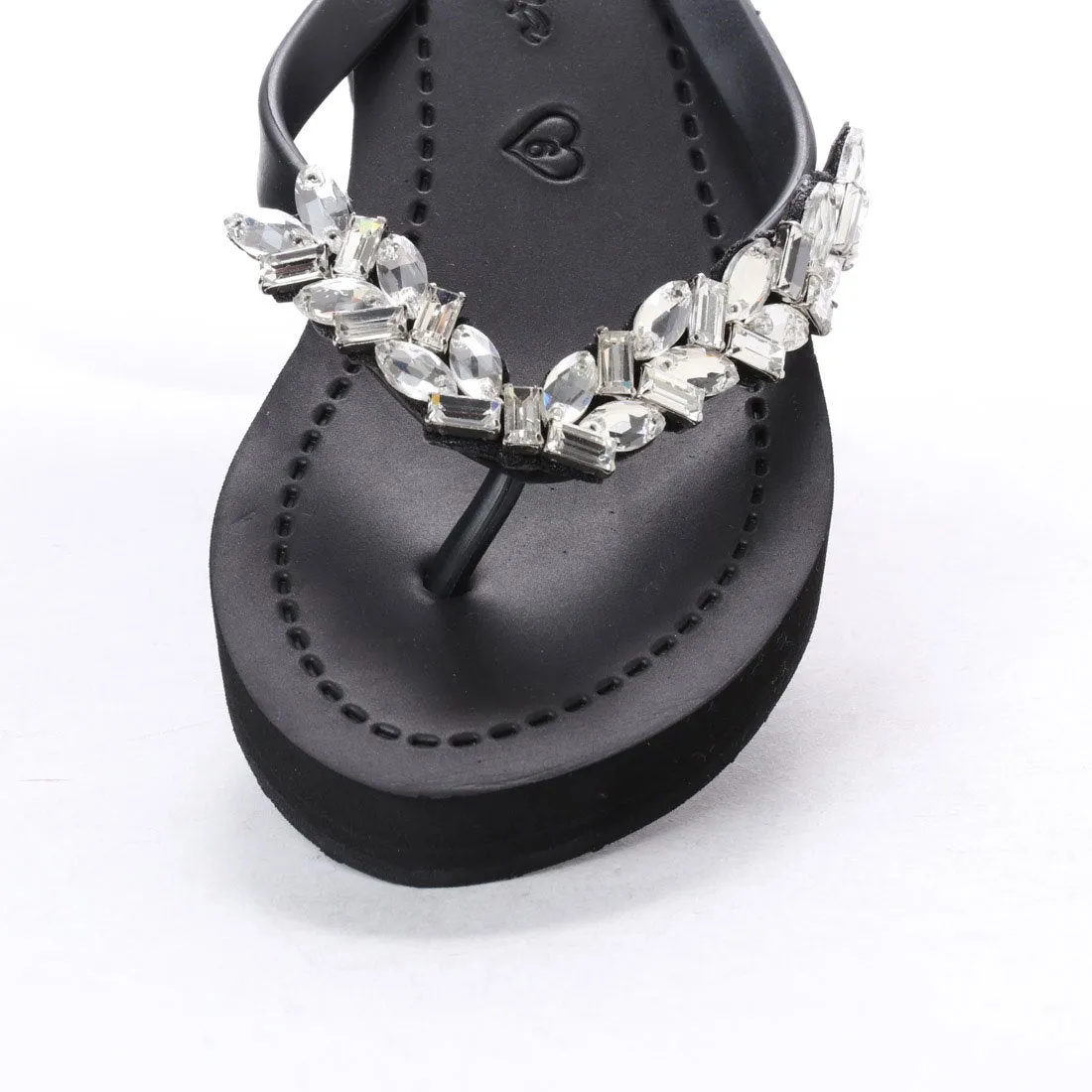 Greenwich - Crystal Rhinestone Embellished Mid Wedge Flip Flops