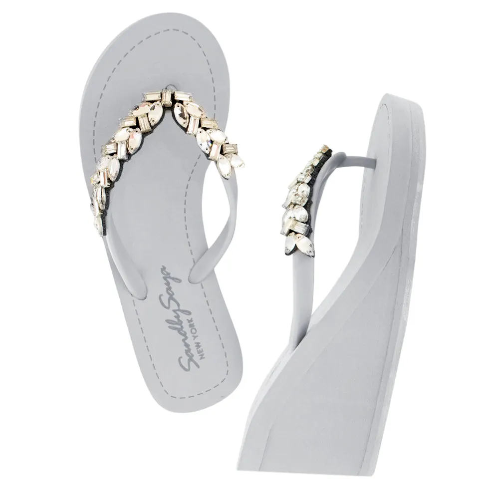 Greenwich - Rhine Stone Crystal Embellished Women's High Wedge Flip Flops Sandal