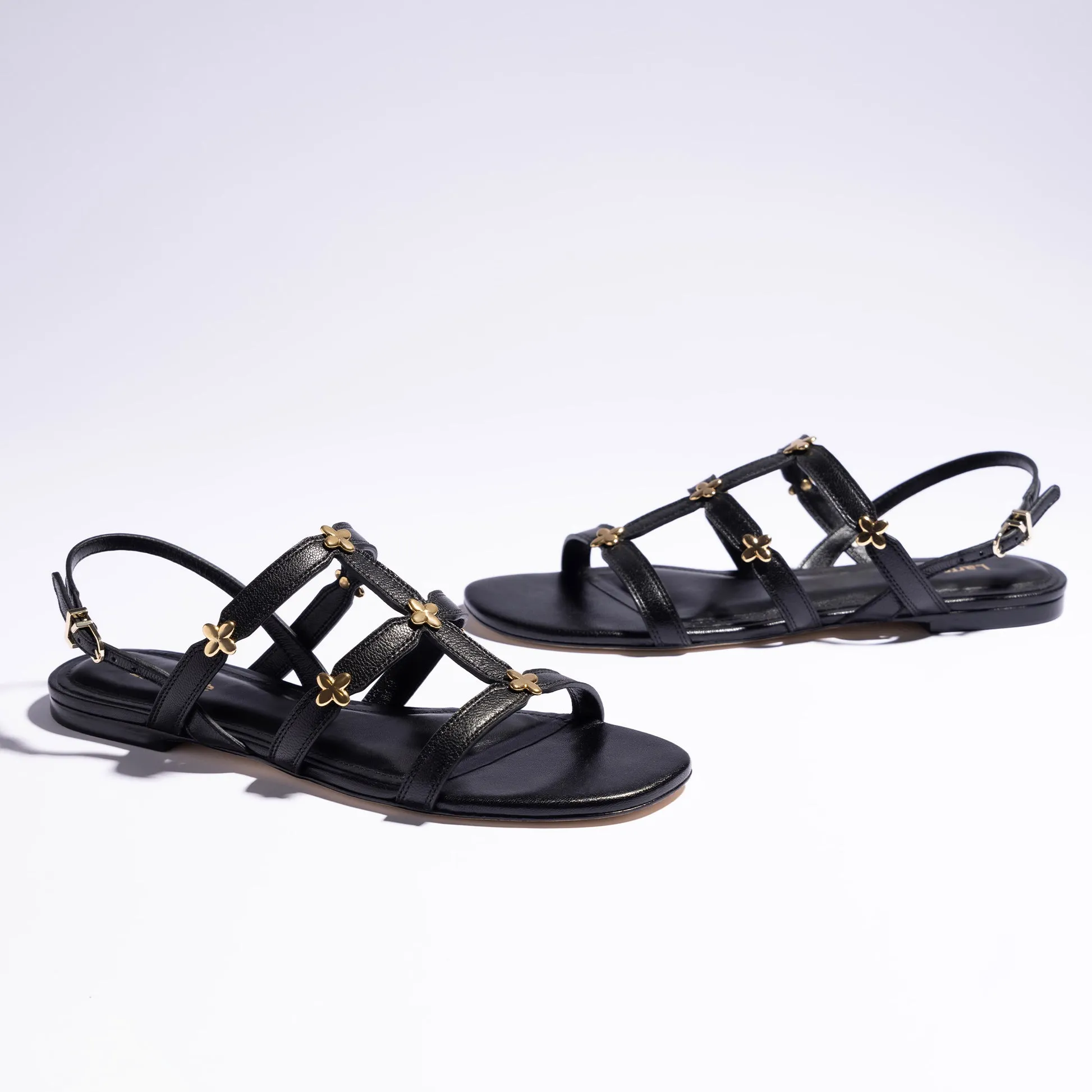 Harmony Flat Sandal In Black Leather