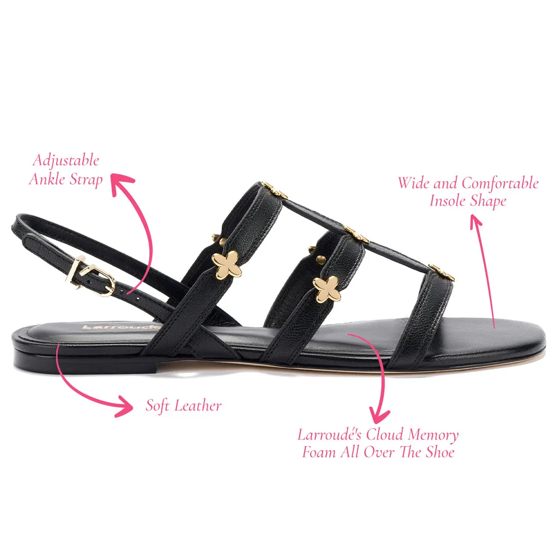 Harmony Flat Sandal In Black Leather