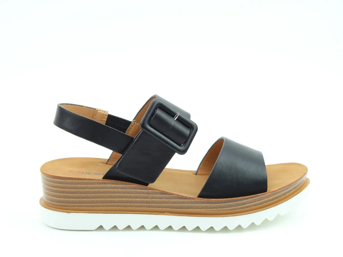 Heavenly Feet Ladies Pistachio Elasticated Wedge Open-toe Sandal -BLACK