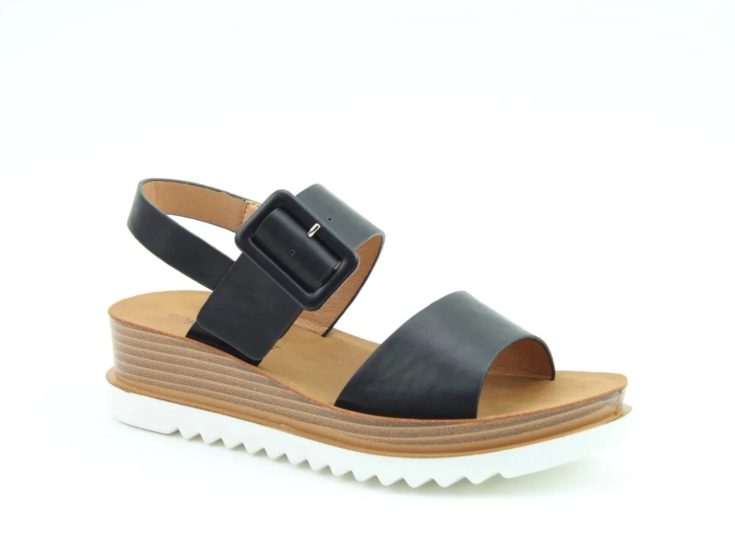 Heavenly Feet Ladies Pistachio Elasticated Wedge Open-toe Sandal -BLACK