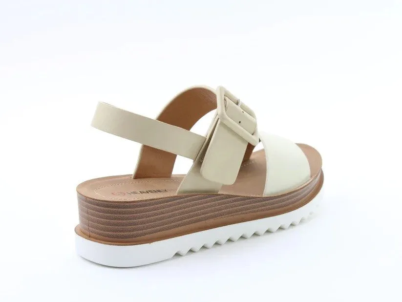 Heavenly Feet Ladies Pistachio Elasticated Wedge Open-toe Sandal -NUDE