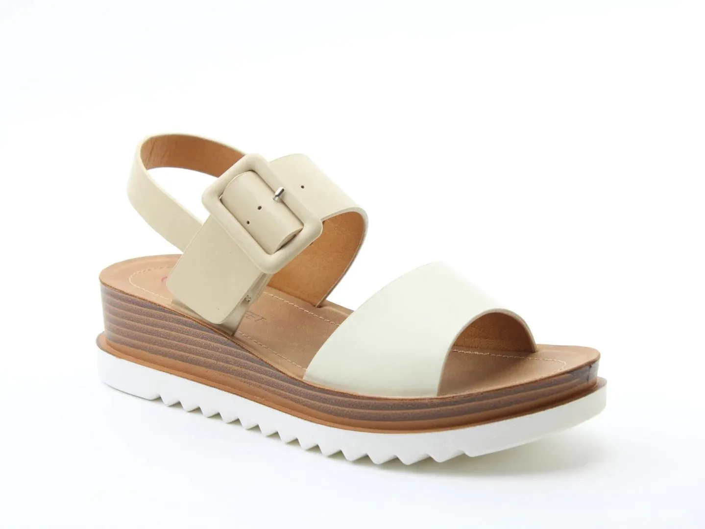 Heavenly Feet Ladies Pistachio Elasticated Wedge Open-toe Sandal -NUDE