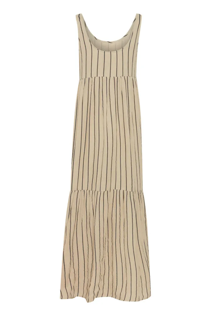 Ichi Foxa Striped Maxi Dress-Doeskin/Black Stripes-20120962