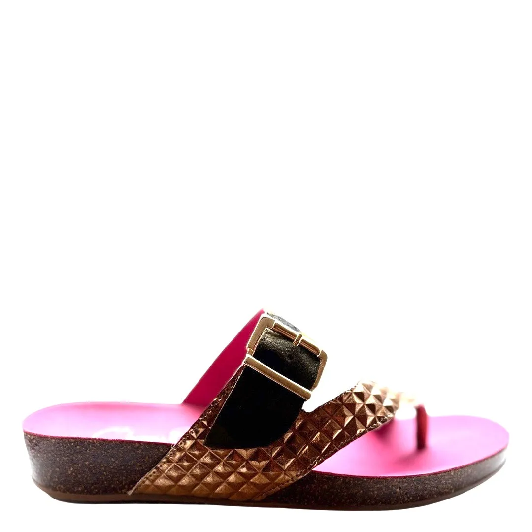 Je Suis-Bronze-Green army- Flat cork sandal