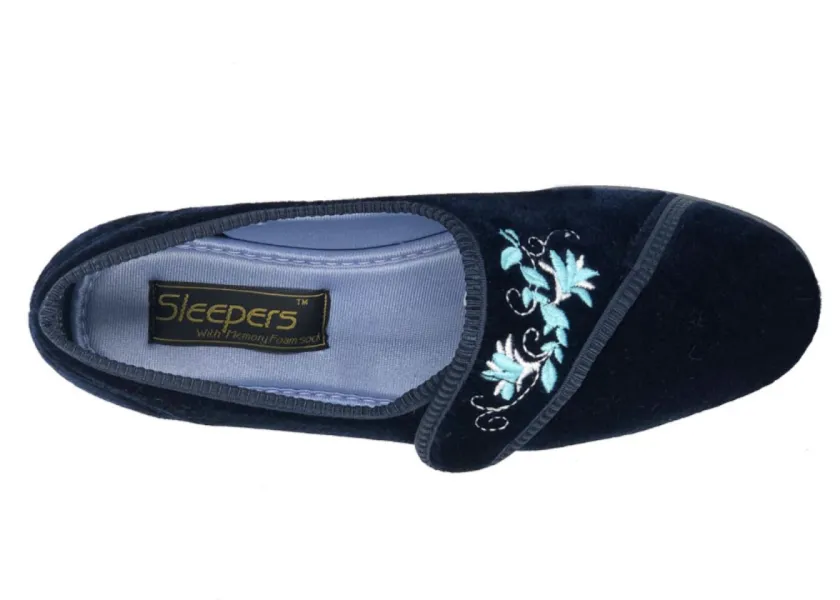 Ladies Bedroom Slippers Strap Over Womens Comfort Memory Foam Jolene Navy