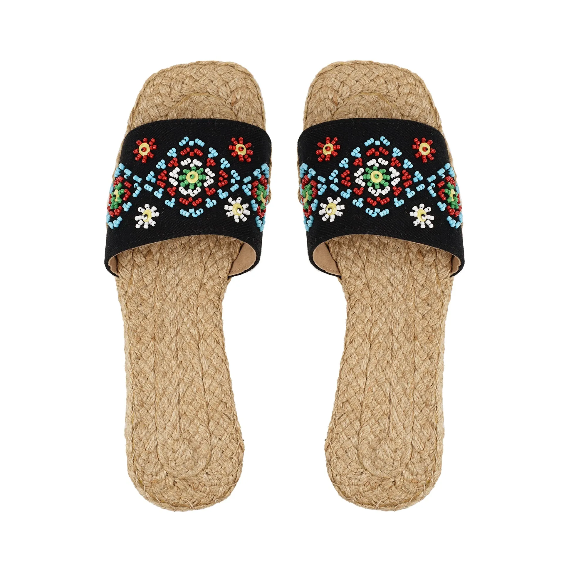 Ladies Black Bagobo Beaded Slippers