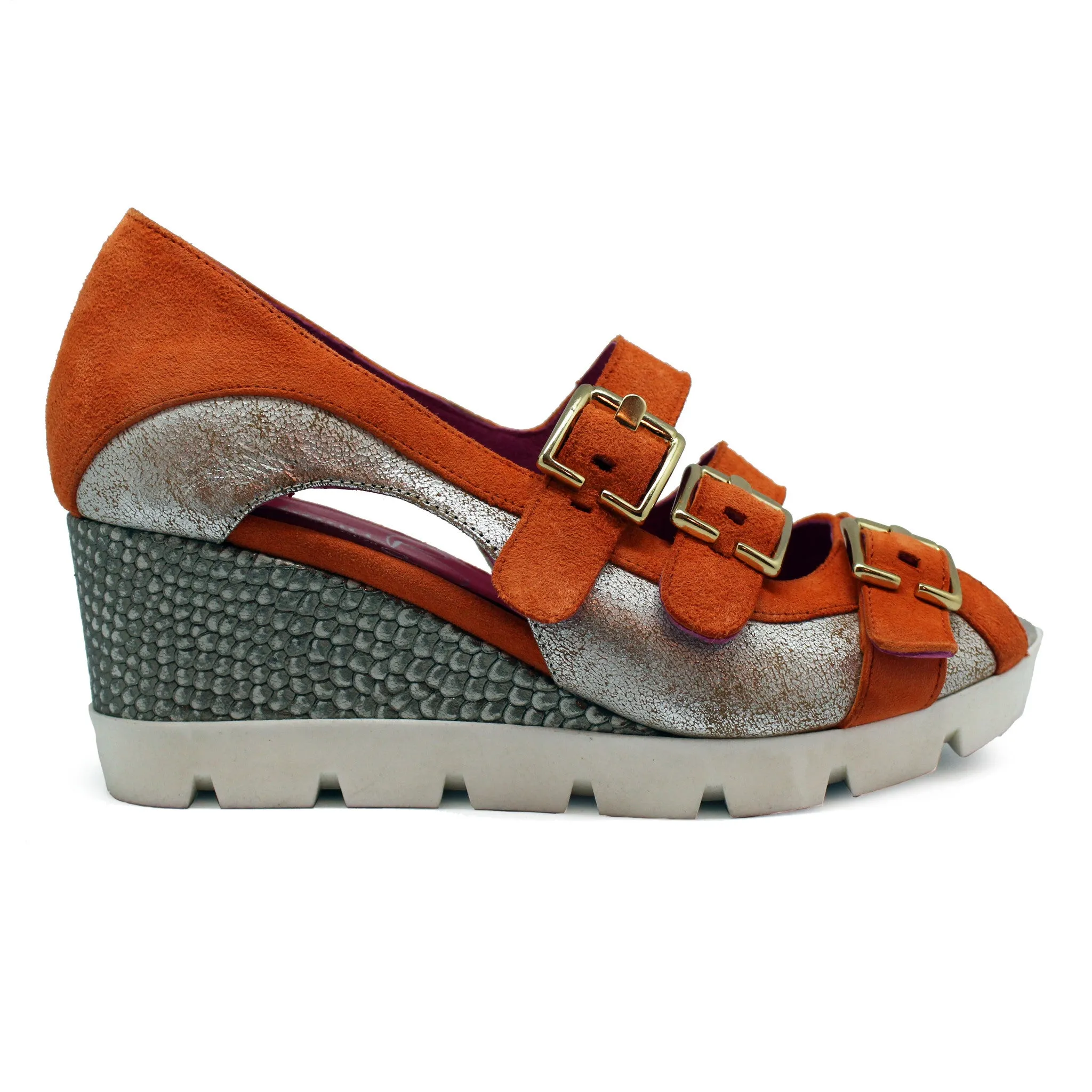 Le Trek - Orange -gold wedge sandal