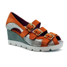 Le Trek - Orange -gold wedge sandal