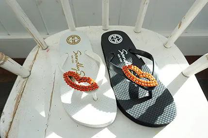 Lips - Big Kids Flip Flops Sandal-Red Crystal Embroidery Motifs for Girls