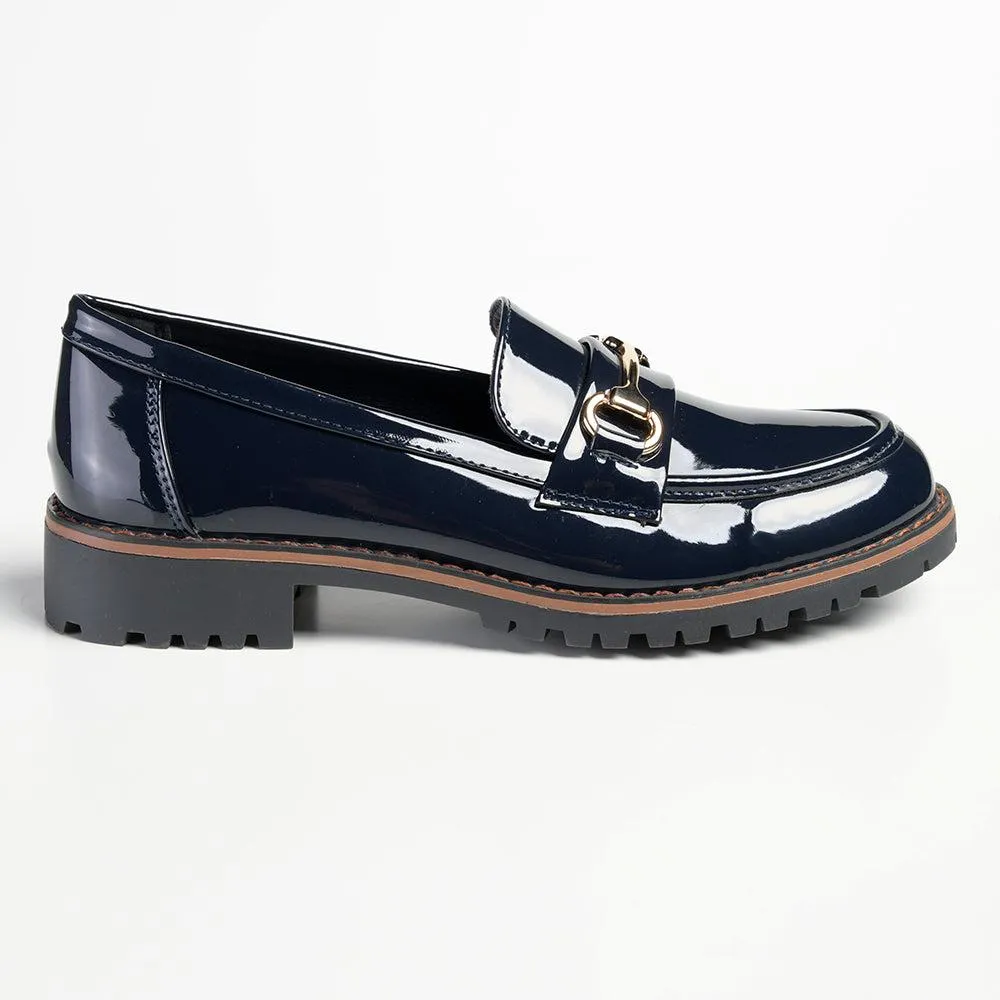 Madison Bentley Trim Cleated Ladies Slip On Loafers - Navy